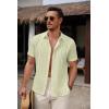 imageCOOFANDY Mens Cuban Guayabera Shirt Summer Beach Vacation Shirt Casual Short Sleeve Button Down Resort WearSea Foam