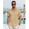imageCOOFANDY Mens Cuban Guayabera Shirt Summer Beach Vacation Shirt Casual Short Sleeve Button Down Resort WearSesame