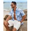 imageCOOFANDY Mens Hawaiian Shirt Short Sleeve Casual Button Down Tropical Summer Beach Aloha ShirtsBluewhite Leaves