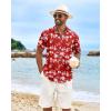 imageCOOFANDY Mens Hawaiian Shirt Short Sleeve Casual Button Down Tropical Summer Beach Aloha ShirtsRedwhite Flowers