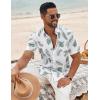 imageCOOFANDY Mens Hawaiian Shirt Short Sleeve Casual Button Down Tropical Summer Beach Aloha ShirtsWhitegreen Leaves