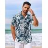 imageCOOFANDY Mens Hawaiian Shirt Short Sleeve Floral Button Down Shirts Tropical Vacation Beach Shirts with PocketDark Green  White Flower