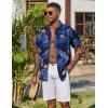 imageCOOFANDY Mens Hawaiian Shirt Short Sleeve Floral Button Down Shirts Tropical Vacation Beach Shirts with PocketDeep Blue  Leaf