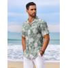 imageCOOFANDY Mens Hawaiian Shirt Short Sleeve Floral Button Down Shirts Tropical Vacation Beach Shirts with PocketLight Green  White Leaf