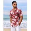 imageCOOFANDY Mens Hawaiian Shirt Short Sleeve Floral Button Down Shirts Tropical Vacation Beach Shirts with PocketWine Red  White Flower