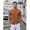 imageCOOFANDY Mens Knit Button Down Shirt Short Sleeve Summer Casual Shirts Vintage Beach Vacation ShirtsLight Brown