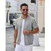 imageCOOFANDY Mens Knit Button Down Shirt Short Sleeve Summer Casual Shirts Vintage Beach Vacation ShirtsLight Grey