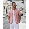imageCOOFANDY Mens Knit Button Down Shirt Short Sleeve Summer Casual Shirts Vintage Beach Vacation ShirtsPink