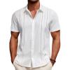 imageCOOFANDY Mens Cuban Guayabera Shirt Summer Beach Vacation Shirt Casual Short Sleeve Button Down Resort WearAwhite