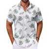 imageCOOFANDY Mens Hawaiian Shirt Short Sleeve Casual Button Down Tropical Summer Beach Aloha ShirtsWhitegreen Leaves