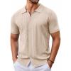 imageCOOFANDY Mens Knit Button Down Shirt Short Sleeve Summer Casual Shirts Vintage Beach Vacation ShirtsApricot