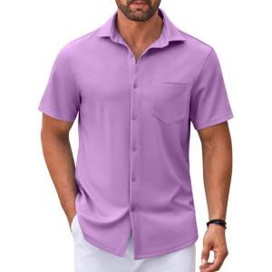 imageCOOFANDY Mens Casual Button Down Shirt Untucked Short Sleeve Strech Wrinkle Free Dress ShirtsLavender