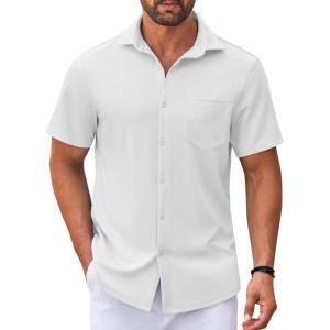 imageCOOFANDY Mens Casual Button Down Shirt Untucked Short Sleeve Strech Wrinkle Free Dress ShirtsWhite