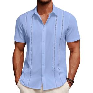 imageCOOFANDY Mens Cuban Guayabera Shirt Summer Beach Vacation Shirt Casual Short Sleeve Button Down Resort WearAngel Falls