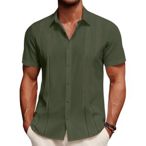 imageCOOFANDY Mens Cuban Guayabera Shirt Summer Beach Vacation Shirt Casual Short Sleeve Button Down Resort WearChive