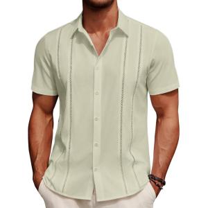 imageCOOFANDY Mens Cuban Guayabera Shirt Summer Beach Vacation Shirt Casual Short Sleeve Button Down Resort WearSea Foam