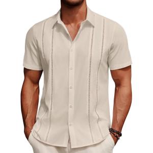 imageCOOFANDY Mens Cuban Guayabera Shirt Summer Beach Vacation Shirt Casual Short Sleeve Button Down Resort WearVanilla Ice