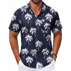 imageCOOFANDY Mens Hawaiian Shirt Short Sleeve Casual Button Down Tropical Summer Beach Aloha ShirtsNavycoconut Tree