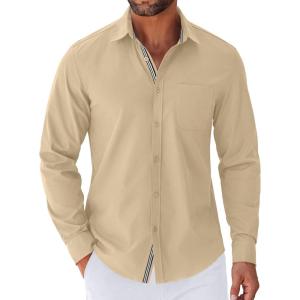 imageCOOFANDY Mens Long Sleeve Casual Button Down Shirts Untucked Shirts for Men Regular Fit Dress ShirtBeige