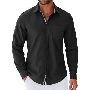 imageCOOFANDY Mens Long Sleeve Casual Button Down Shirts Untucked Shirts for Men Regular Fit Dress ShirtBlack