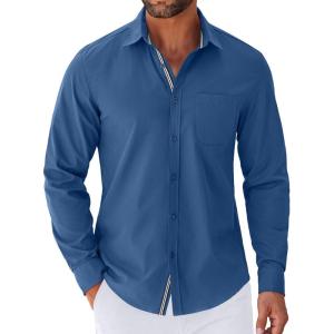 imageCOOFANDY Mens Long Sleeve Casual Button Down Shirts Untucked Shirts for Men Regular Fit Dress ShirtDenim Blue