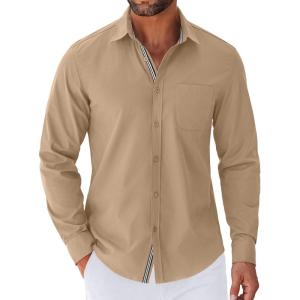 imageCOOFANDY Mens Long Sleeve Casual Button Down Shirts Untucked Shirts for Men Regular Fit Dress ShirtKhaki