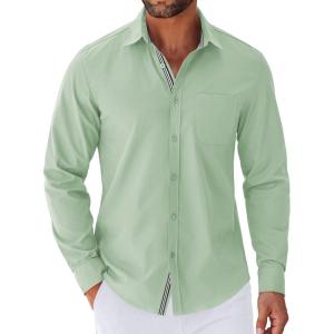 imageCOOFANDY Mens Long Sleeve Casual Button Down Shirts Untucked Shirts for Men Regular Fit Dress ShirtLight Green
