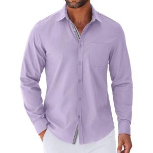 imageCOOFANDY Mens Long Sleeve Casual Button Down Shirts Untucked Shirts for Men Regular Fit Dress ShirtLight Purple