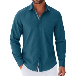 imageCOOFANDY Mens Long Sleeve Casual Button Down Shirts Untucked Shirts for Men Regular Fit Dress ShirtMidnight Blue