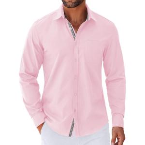 imageCOOFANDY Mens Long Sleeve Casual Button Down Shirts Untucked Shirts for Men Regular Fit Dress ShirtPink