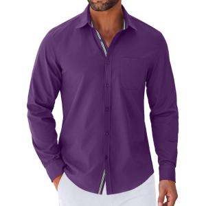 imageCOOFANDY Mens Long Sleeve Casual Button Down Shirts Untucked Shirts for Men Regular Fit Dress ShirtPurple
