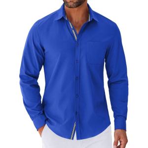 imageCOOFANDY Mens Long Sleeve Casual Button Down Shirts Untucked Shirts for Men Regular Fit Dress ShirtRoyal Blue