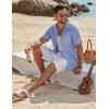 imageCOOFANDY Mens Button Down Shirt Short Sleeve Casual Shirts Beach Summer Linen Shirts Wedding Vacation ShirtBlue