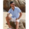 imageCOOFANDY Mens Button Down Shirt Short Sleeve Casual Shirts Beach Summer Linen Shirts Wedding Vacation ShirtClear Blue