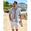 imageCOOFANDY Mens Button Down Shirt Short Sleeve Casual Shirts Beach Summer Linen Shirts Wedding Vacation ShirtDemin Blue