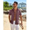 imageCOOFANDY Mens Button Down Shirt Short Sleeve Casual Shirts Beach Summer Linen Shirts Wedding Vacation ShirtWine Red