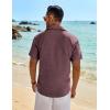 imageCOOFANDY Mens Button Down Shirt Short Sleeve Casual Shirts Beach Summer Linen Shirts Wedding Vacation ShirtWine Red