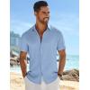 imageCOOFANDY Mens Casual Button Down Shirts Short Sleeve Textured Summer Beach ShirtClear Blue