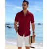 imageCOOFANDY Mens Casual Button Down Shirts Short Sleeve Textured Summer Beach ShirtRed