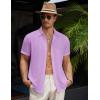 imageCOOFANDY Mens Casual Button Down Short Sleeve Shirts Summer Beach Wedding Shirt Vacation Cotton ShirtsLilac