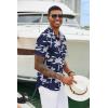 imageCOOFANDY Mens Hawaiian Shirts Short Sleeve Tropical Button Down Shirts Floral Summer Beach ShirtDark Blue  Palm Tree