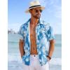 imageCOOFANDY Mens Hawaiian Shirts Short Sleeve Tropical Button Down Shirts Floral Summer Beach ShirtLight Blue  Plam Leaf