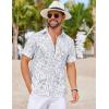imageCOOFANDY Mens Hawaiian Shirts Short Sleeve Tropical Button Down Shirts Floral Summer Beach ShirtLight Blue  White Leaf