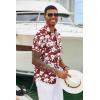 imageCOOFANDY Mens Hawaiian Shirts Short Sleeve Tropical Button Down Shirts Floral Summer Beach ShirtWine Red  White Floral