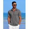 imageCOOFANDY Mens Linen Shirt Casual Short Sleeve Button Down Shirt Summer Beach Vacation Wedding WearAdark Grey