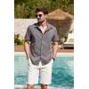 imageCOOFANDY Mens Linen Shirt Casual Short Sleeve Button Down Shirt Summer Beach Vacation Wedding WearAdark Grey