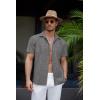 imageCOOFANDY Mens Linen Shirt Casual Short Sleeve Button Down Shirt Summer Beach Vacation Wedding WearAdark Grey