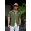 imageCOOFANDY Mens Linen Shirt Casual Short Sleeve Button Down Shirt Summer Beach Vacation Wedding WearArmy Green