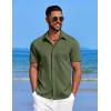 imageCOOFANDY Mens Linen Shirt Casual Short Sleeve Button Down Shirt Summer Beach Vacation Wedding WearArmy Green
