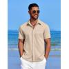 imageCOOFANDY Mens Linen Shirt Casual Short Sleeve Button Down Shirt Summer Beach Vacation Wedding WearBeige